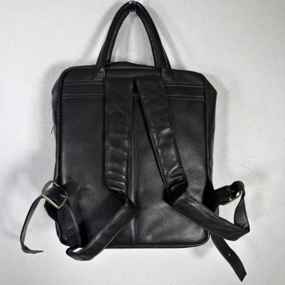 Unbranded Black Genuine Leather Laptop Backpack Briefcase Convertible Travel Bag